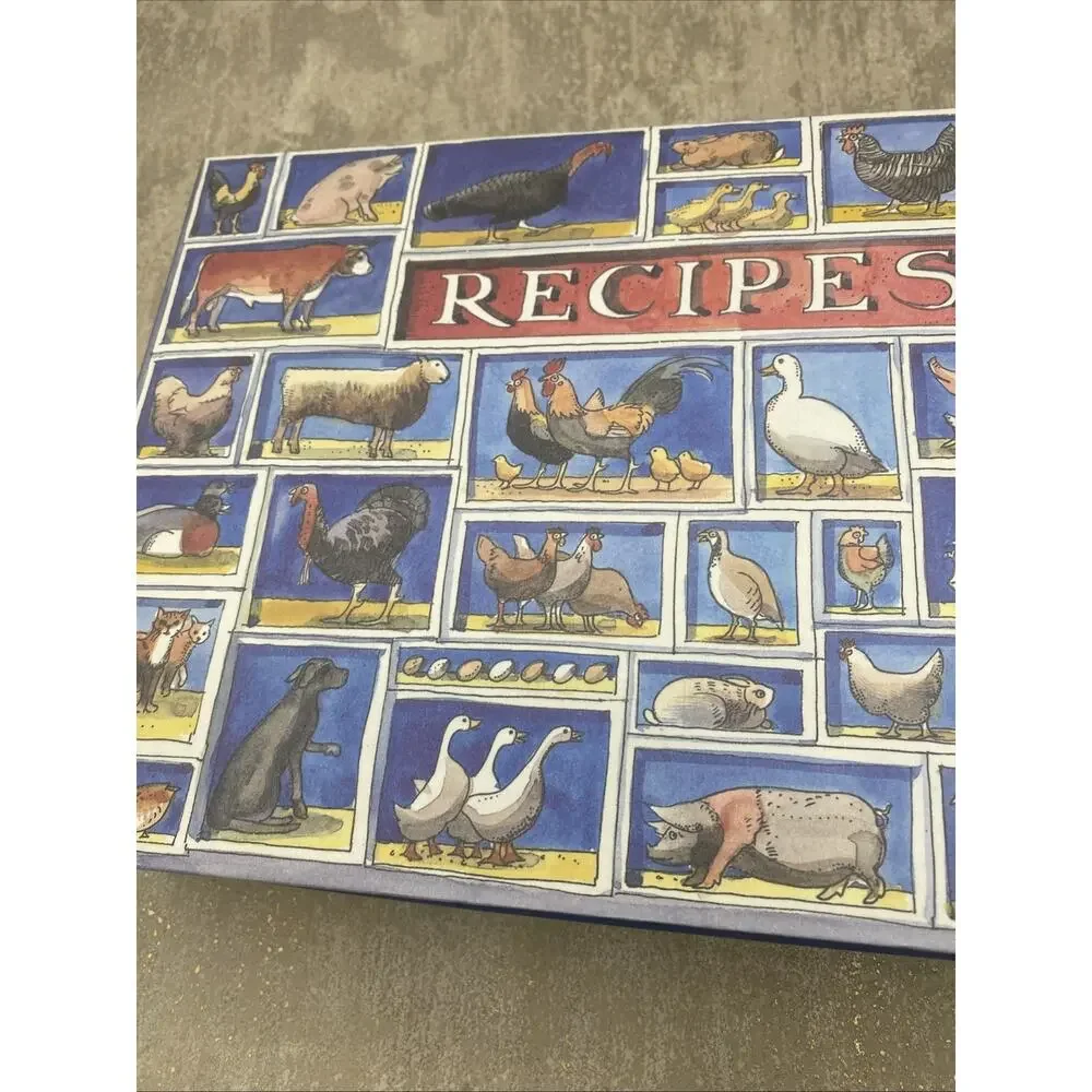 Cardboard Recipe Box With Farm Animal Theme 11.25”X 7.5”X 2.25”